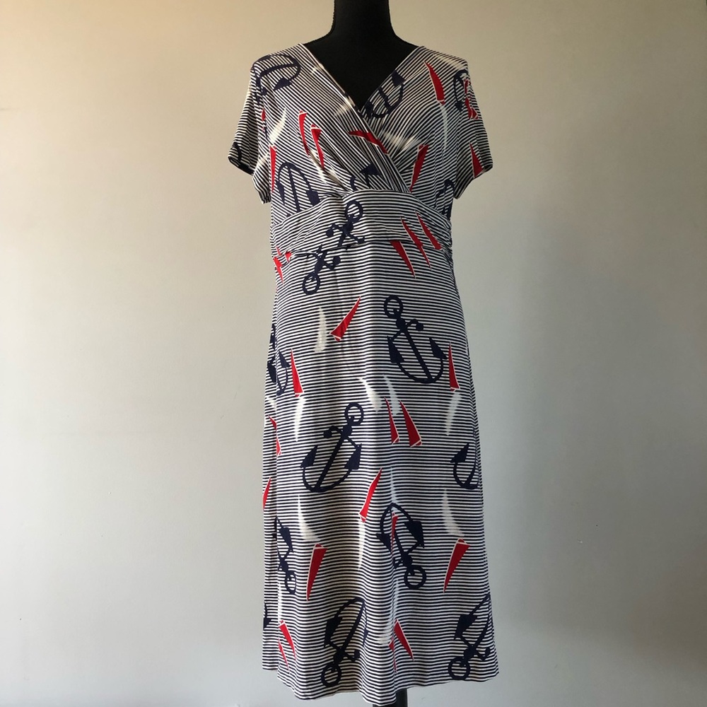 Women’s Talbots Navy, Red & White Nautical Anchor Wrap-Front Midi Dress size XL